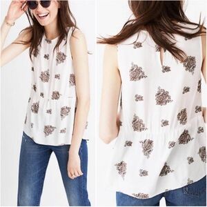 Madewell White Floating Paisley Peplum Tank Top